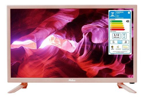 Imagem 1 de 5 de Tv Led Hd 24'' Ptv24n91dfrh 1 Hdmi 2 Usb Rosa Philco