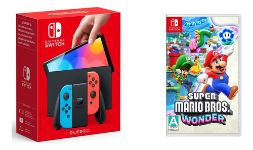 Nintendo Switch Oled 64gb Neon+juego Super Mario Bros Wonder