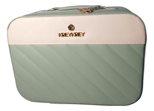 Cosmetiquera Neceser Portátil Doble Caja Maquillaje Viaje Verde Claro Polierutano