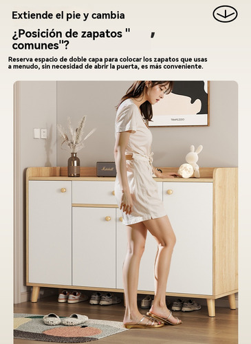 Zapatero Moderno Con 4 Puertas 1 Cajón, 120x32x85cm Color Roble+blanco