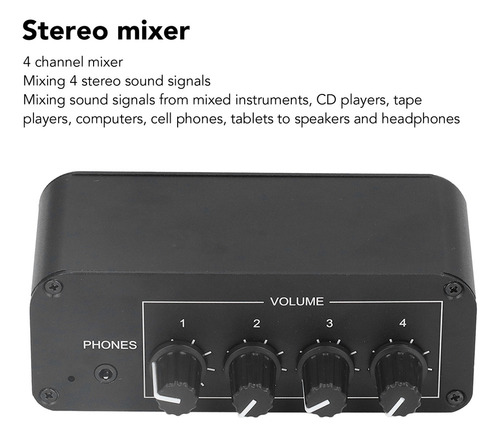 Mixer De Som Estéreo De 4 Canais Rca De Entrada E Saída Mini