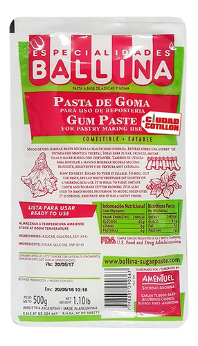 Pasta De Goma 500 Grs Ballina - Ciudad Cotillón