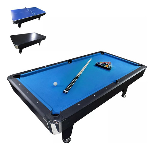 Mesa Multijuego 3 En 1 Billar Ping Pong Comedor + Accesorios Paño Azul