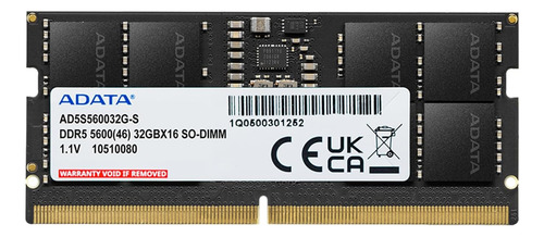 Adata Ddr5 5600mhz 32gb(1x32gb) Cl46 Sodimm Portátil...