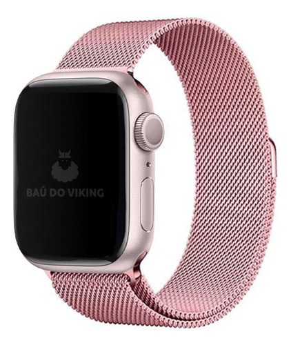 Pulseira Aço Milanês Milanese P/ Apple Watch 42mm 38mm 44mm Cor Rosa Largura 40 Mm