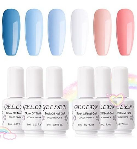 Gellen Gel Nail Polish Kit - Blue Peach Series 6 Mghcn