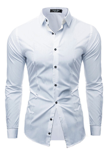 Camisa Entallada Elastizada Manga Larga Slim Fit Al Cuerpo