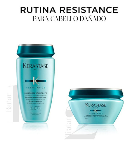Kit tratamiento para cabello dañado y debilitado restauración de la fibra capilar Kérastase force architecte bain 250 Ml y masque 200 Ml