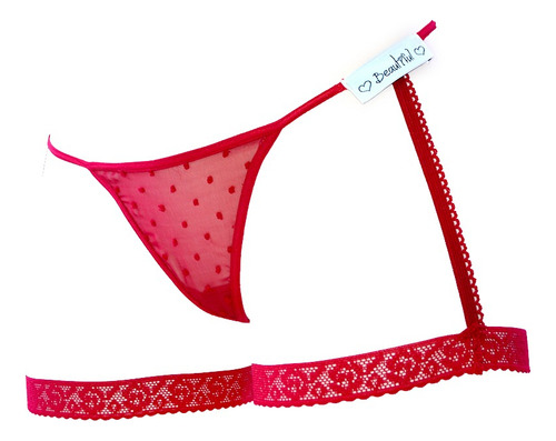 Tanga Hilo Dental Arnés Encaje Corazón Tras Tan005e Rojo