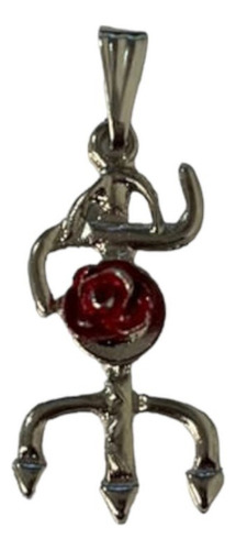 Pingente Tridente Pomba Gira Rosa Vermelha 2,9 Cm Níquel Cor Prateado