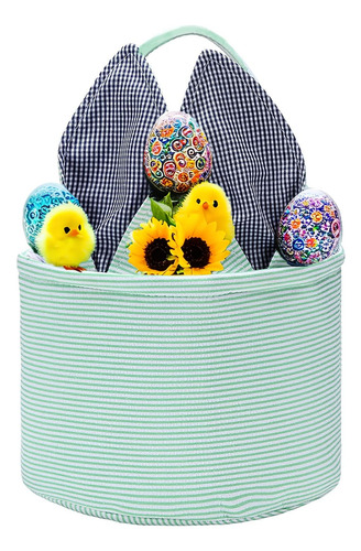 Cesta De Conejo De Pascua Verde Para Llevar Huevos Dulces