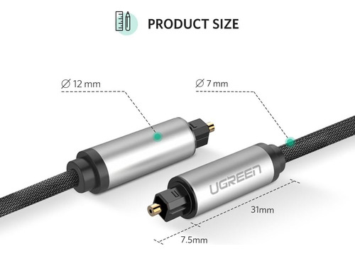 Cabo de áudio de fibra óptica digital Ugreen Toslink Premium 2m