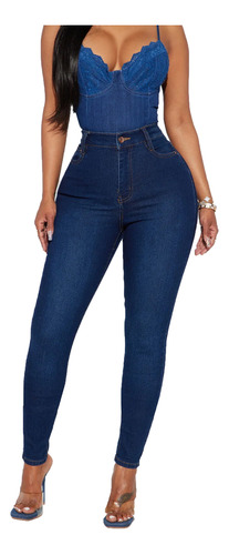 Calça Jeans Feminina Skinny Cintura Alta Azul Super Elastano