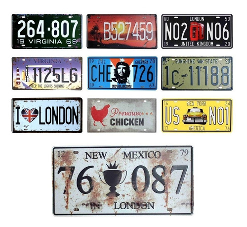 Pak 5 Patentes Placa Souvenir Metalica 30x15 Cm Envio Gratis