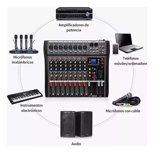 Winmix Mezcladora Mixer De 8 Canales 16 Efectos Ct80s Bluetooth Usb con micrófono Inalámbrico 2 Canales 2 Micrófonos Kit combinado para entretenimiento comercial o doméstico
