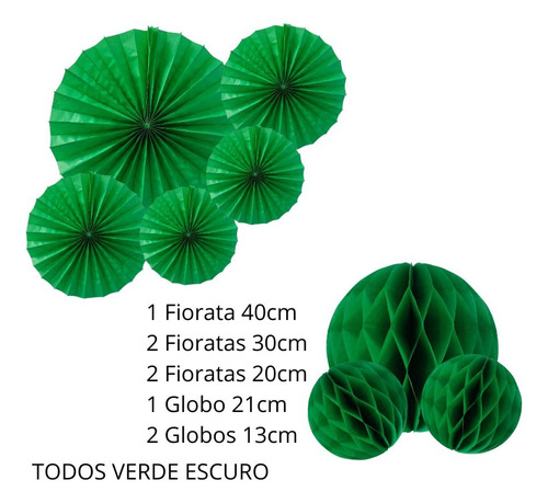 Balão Seda Colmeia Decora Verde Bandeira Bolas Leque Fiorata