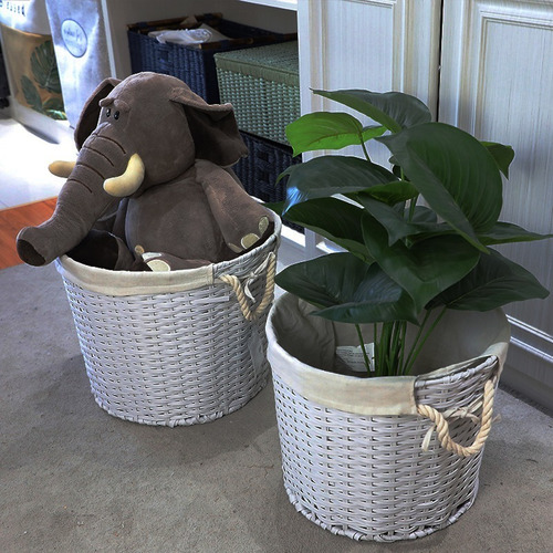 Set De 2 Canasto Begônia Estilo Rattan Gris Multiuso
