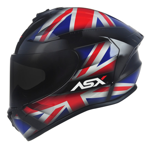 Capacete Asx Draken United Kingdom Preto Brilho/vermelh/azul