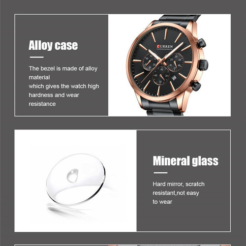 Relógios de quartzo atuais com calendário e cronógrafo para pulseira quente, cor: prata, ouro, branco
