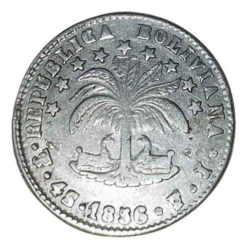 Moneda Bolivia Plata 4 Soles 1856 Vf+ Km 123.2 (Usado)