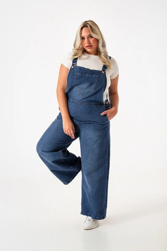 Jardinero Wide Leg Jean Mujer Enterito Recto Talles Grandes Azul 50