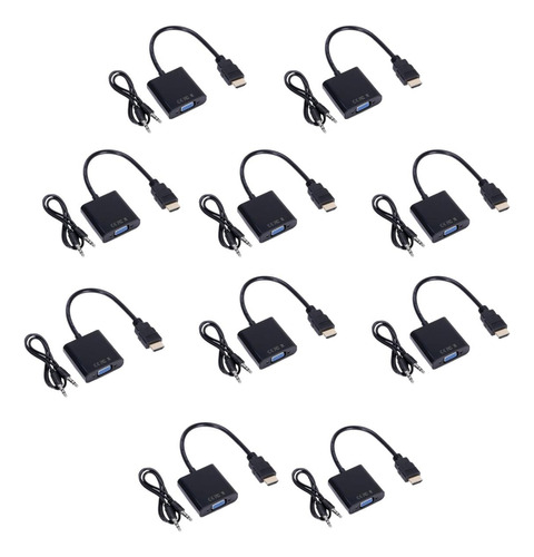 Kit 10 Cabos Conversor Hdmi Para Vga Com Cabo P2 Atacado 