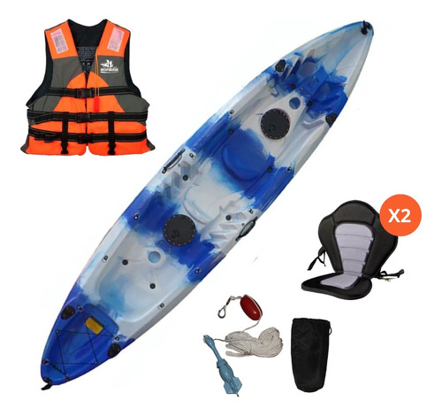 Kayak Triplo 2 Adultos + 1 Niño Con Sillín + Chalecos Color Azul/Blanco