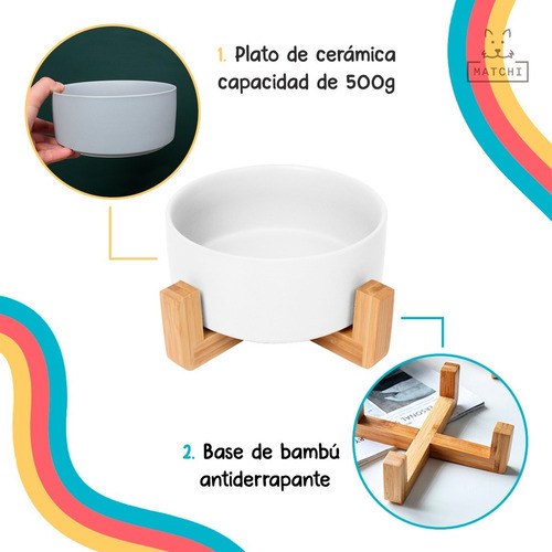 Plato Para Perros Y Gatos De Cerámica Con Base De Bambú Color Rosa