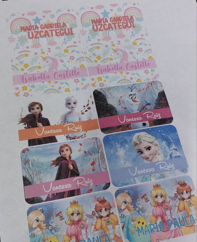 Etiquetas Escolares Princesas Frozen Arcoiris Papayita Vzla