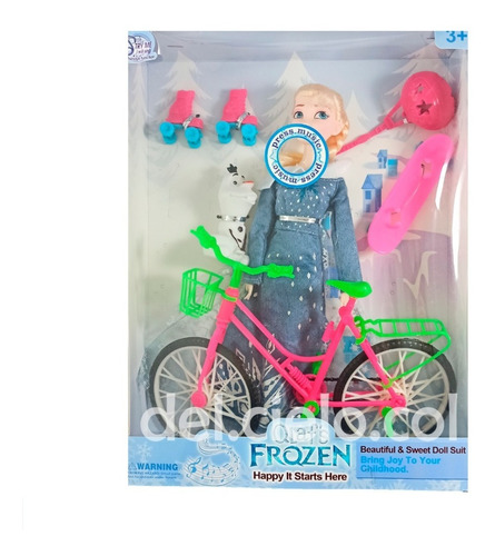  Muñeca Frozen Con Olaf Bicicleta Patines Junto Accesorios