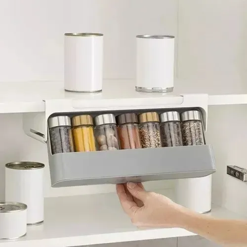 Especiero Plegable Organizador 6 Frascos Cocina Estante Blanco Y Gris