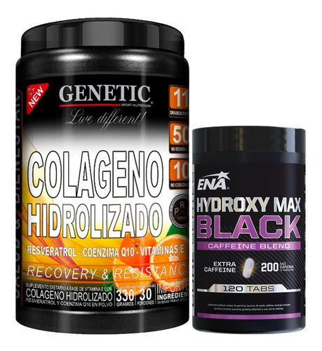 Quemador Hydroxy Black Colágeno Resveratrol Q10 Vits Genetic