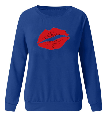 Sudadera Manga Larga Para Mujer Estampado Labio Rojo Cuello