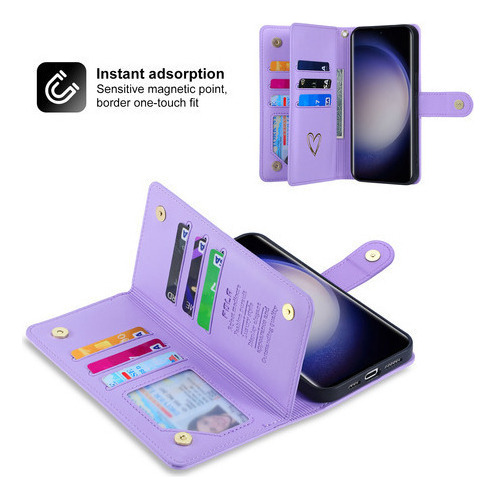 Jing Funda De Piel Tipo Cartera Con Cremallera Para Samsung