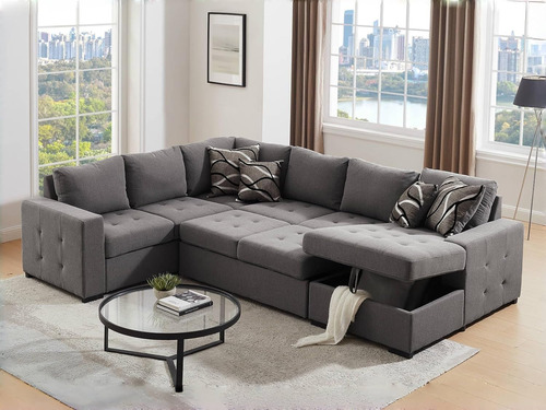 Sofa Cama Modular C/divan Forma En U 6 Plazas Thsuper Beige