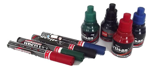 Marcadores Borrables Kit Recargable Azul Rojo Verde Negro 