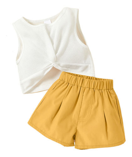 Conjunto Respirable D Pantalones Cortos Y Top Liso Para Niña Naranja Claro 4-5 Años