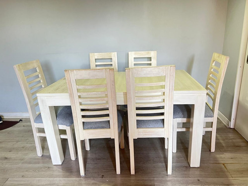 Mesa De Comedor Blanca 6 Sillas, Madera 150x90 Cm Blanco Blanco (Usado)