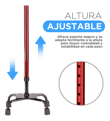 Tikun B1504 Baston Para Caminar De 4 Apoyos Ortopedico Ajustable De 7 Niveles De Altura Aluminio Para Adulto Color Vino