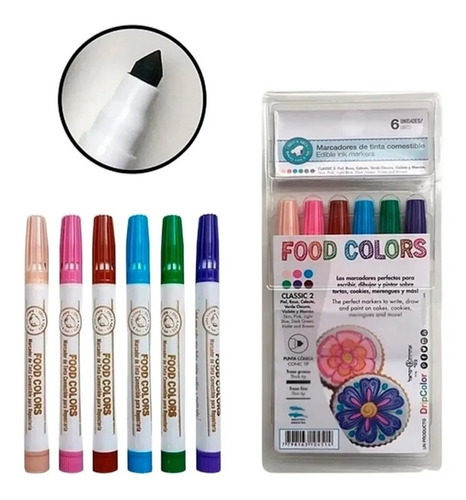 Fibra Marcador Tinta Comestible X6 Pastel Food Colors