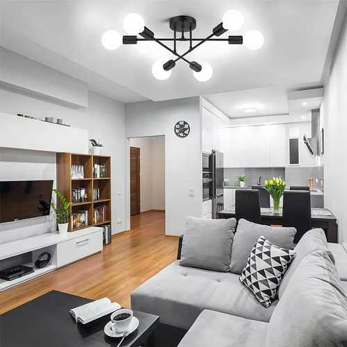 Banna 1 Piece E26 Lámpara Colgante Moderna E26, Plafón De Estilo Industrial De 6 Luces En Negro Para Isla De Cocina, Dormitorio, Comedor, Salón, Casa De Campo