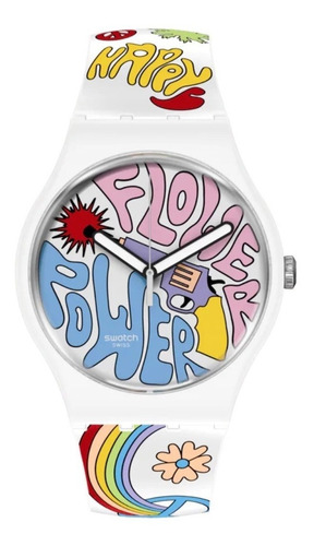 Reloj Swatch Power Of Peace De Silicona Para Mujer Ss Color de la malla Blanco Color del bisel Blanco Color del fondo Blanco