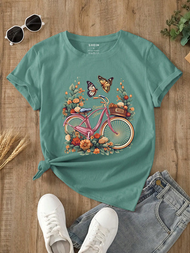 Camiseta Bicicleta Con Con Estampado De Mariposa