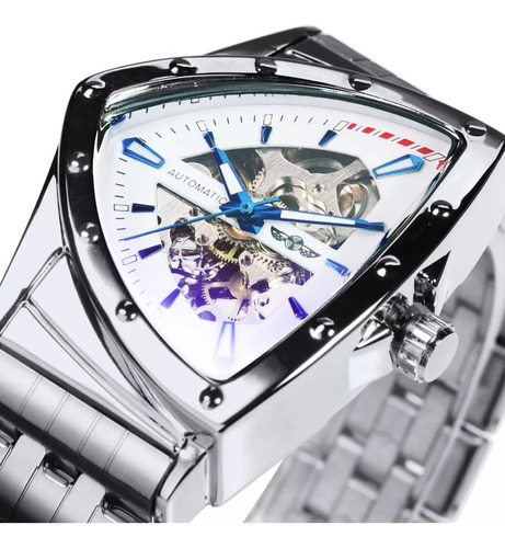 Relógio automático Winner Skeleton para homens, cor de pulseira prateada