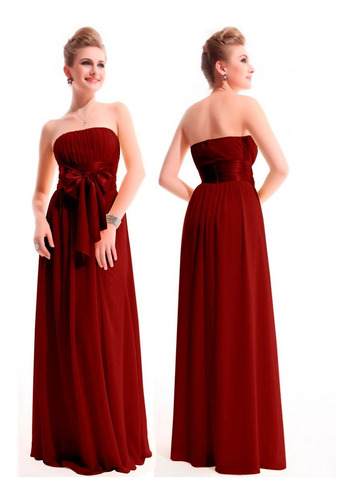 Vestido Vermelho Burgundy Longo De Chiffon De Seda
