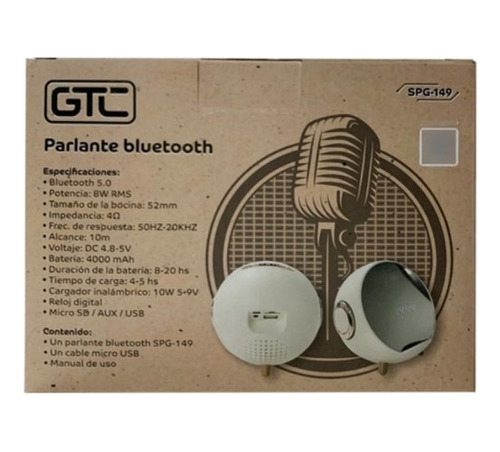 Imagen 5 de 5 de Parlante Bluetooth Gtc Spg-149 Vintage Cargador Inalambrico Color Blanco