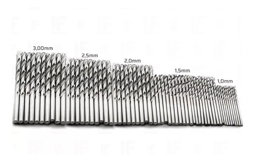 Kit 50 Brocas Aço Rapido 1, 1,5, 2, 2,5 E 3 Mm