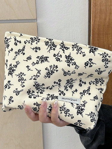 Bolsa De Maquillaje De Flores Secas De Pana Para Mujer, Bols