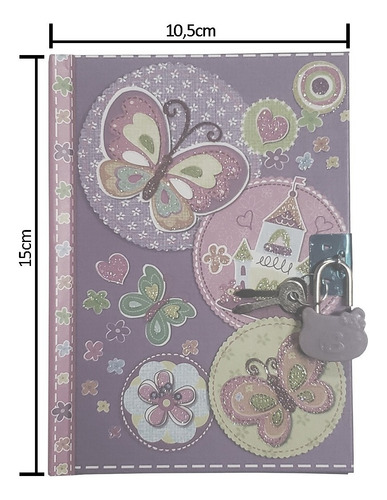 Diário Caderno Rosa C/ Chave Cadeado Coração Roxo