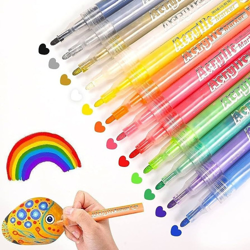 12pz Plumones Acrílicos Ideales Para Dibujo Colores Mixtos